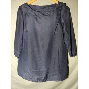 Guess‎ Silk Blend Dark Blue 3/4 Sleeve Boat Neck Blouse